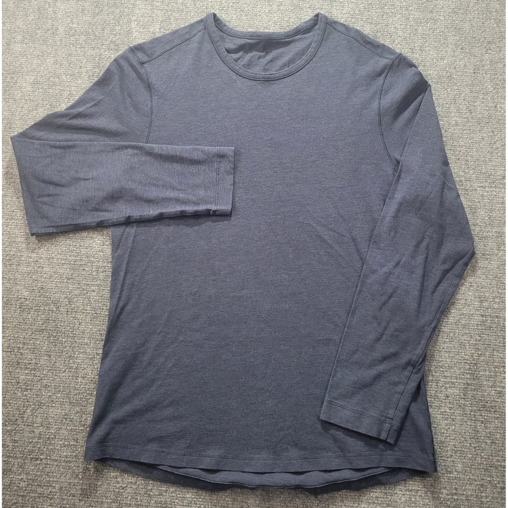 Lululemon Mens Long Sleeve Crew Neck Shirt Heathered Blue Athletic Top
